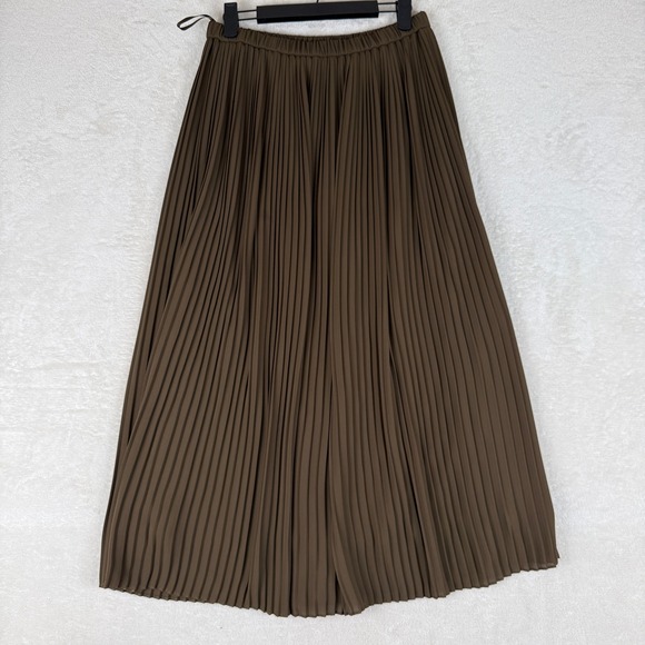 Uniqlo Pleated Skirt Womens M Olive Green Midi Elastic Waist Casual Modest - Picture 1 of 6